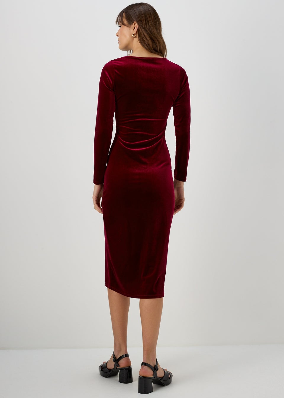 Burgundy Velvet Ruched Dress