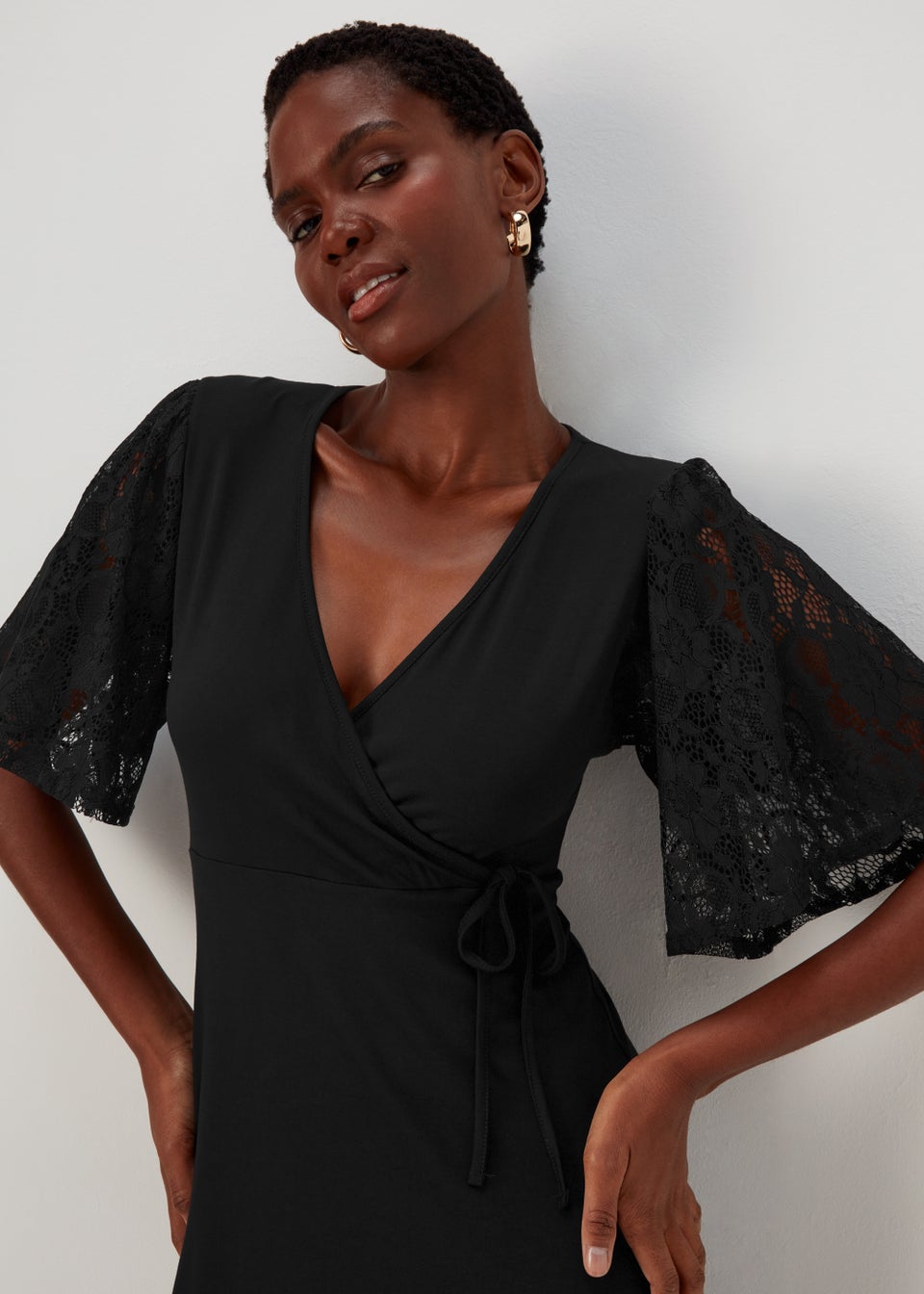 Black Lace Sleeve Dress - Matalan