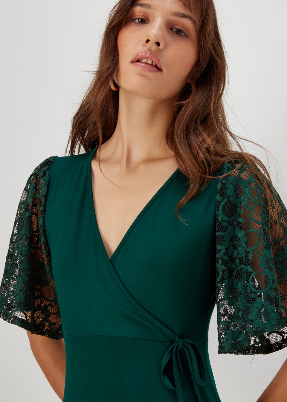 Green Lace Sleeve Dress - Matalan
