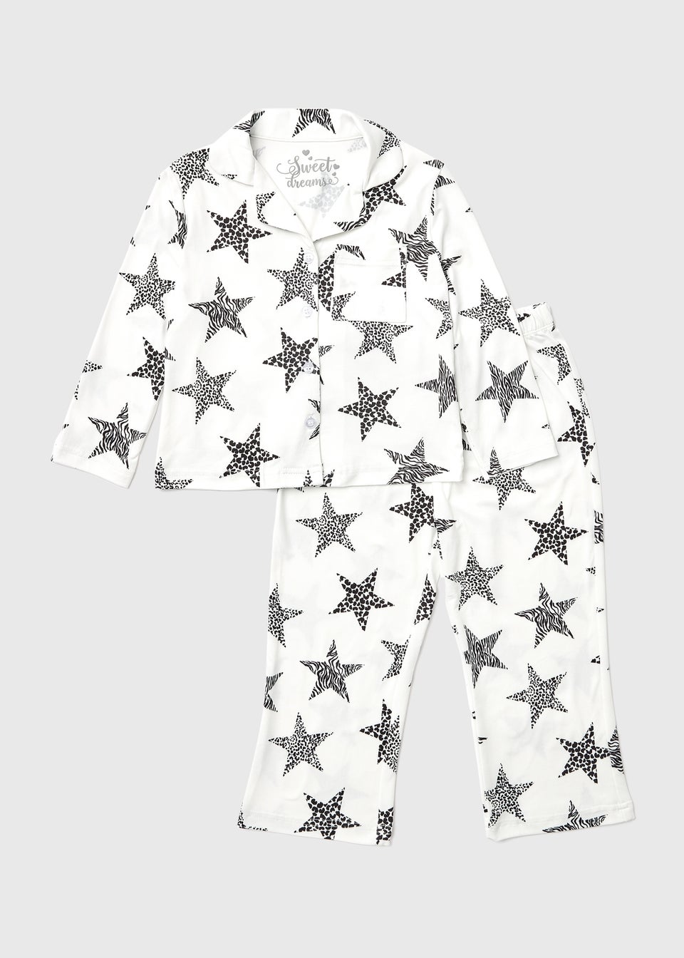 Girls White Soft Touch Star Pyjama Set (4-13yrs)