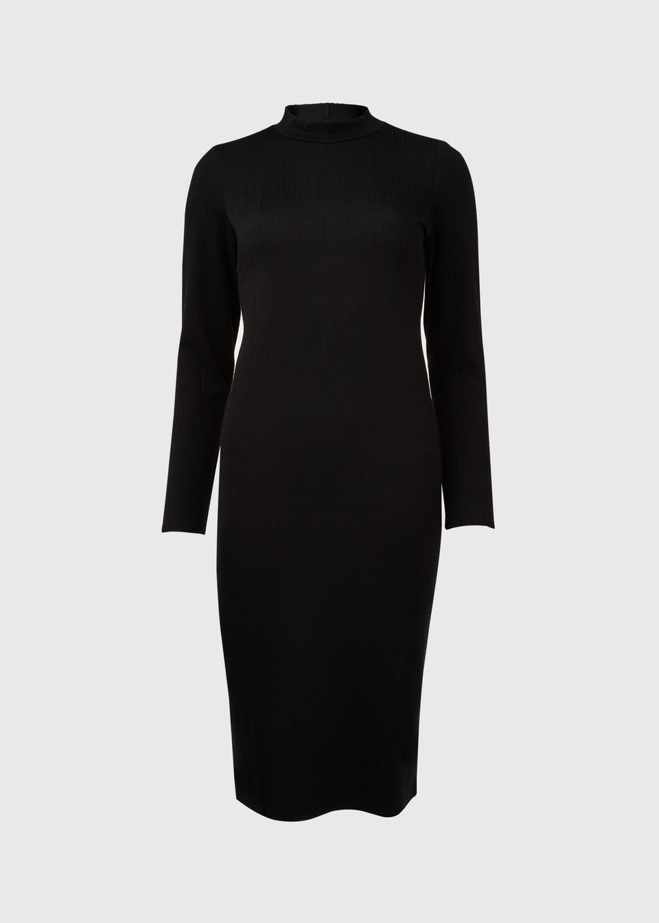 Black Textured High Neck Midi Dress