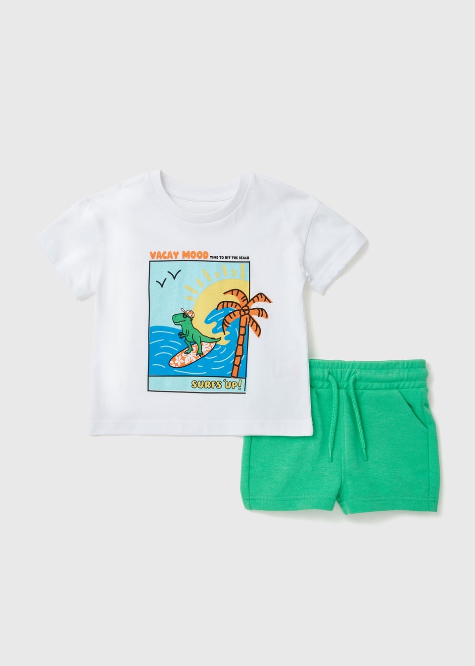 Boys White Dino Print T-Shirt & Shorts Set (1-7yrs)