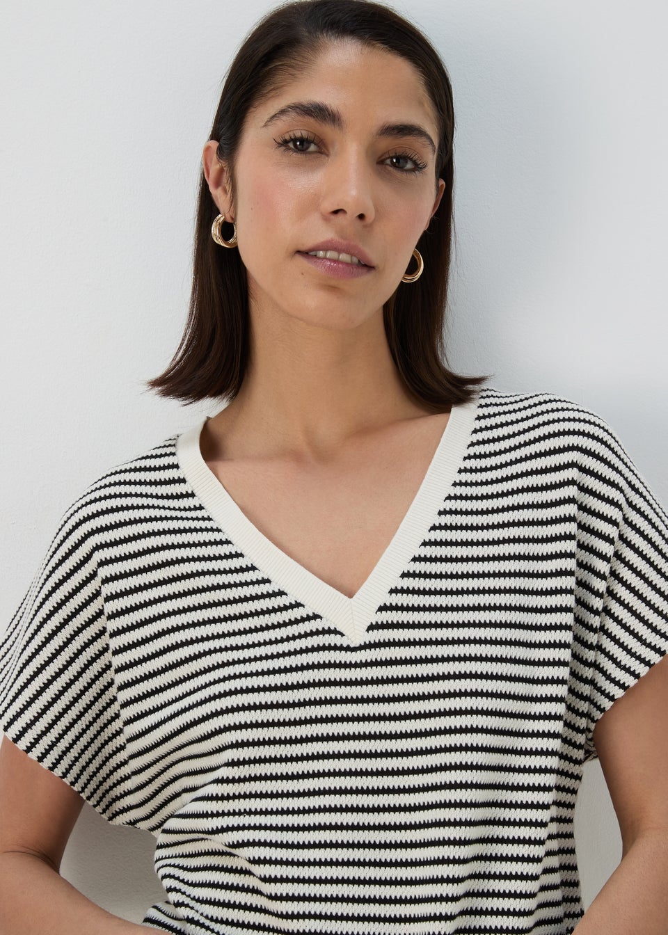 Black & White V Neck Top