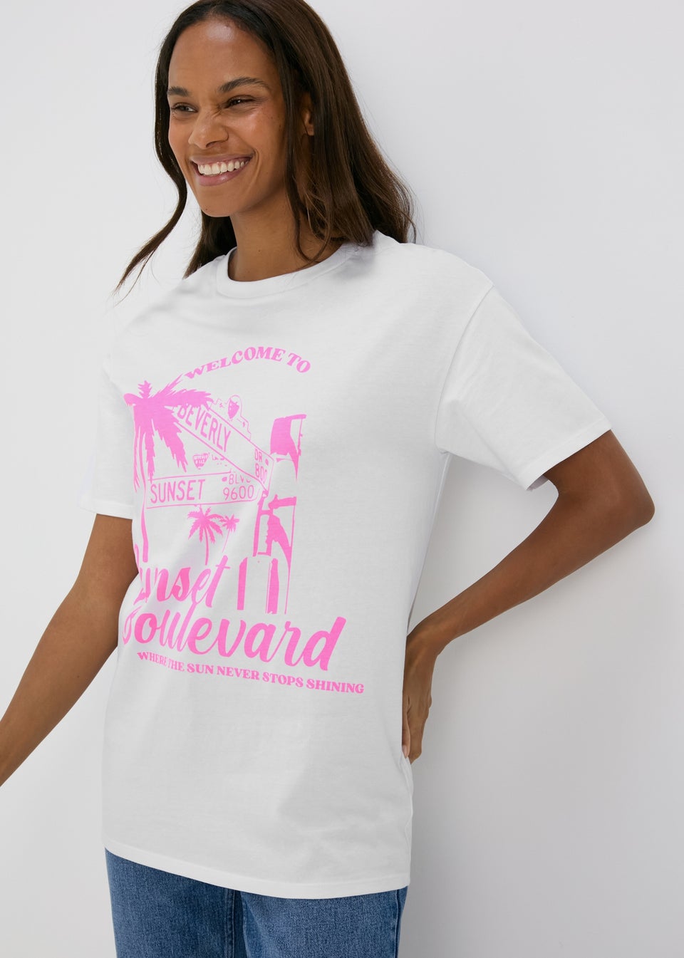 White & Pink Tropical Island Oversized T-Shirt