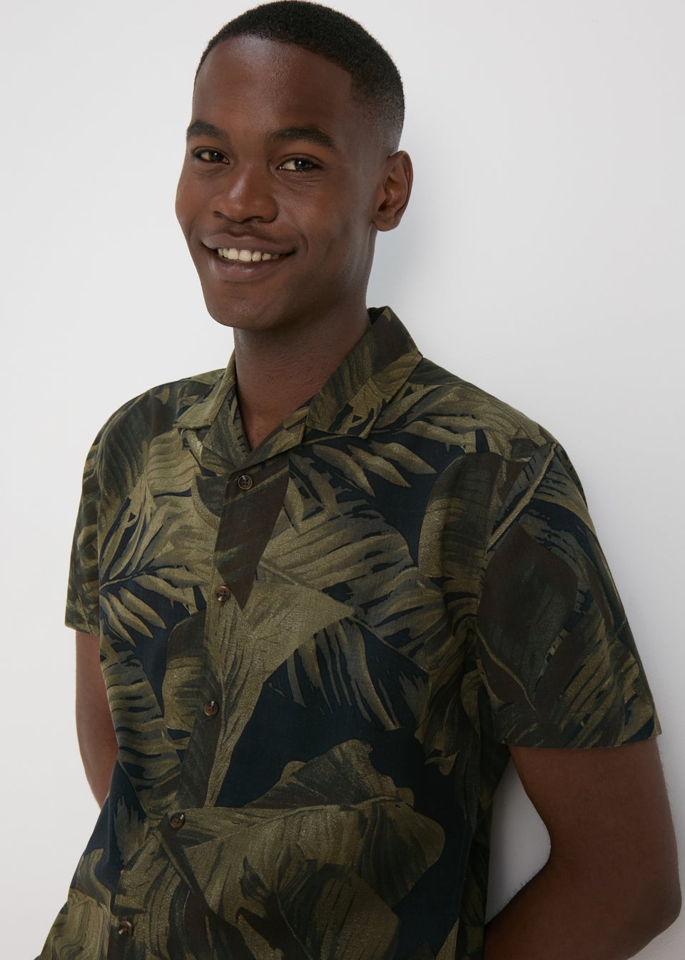 Khaki Leaf Print Shirt