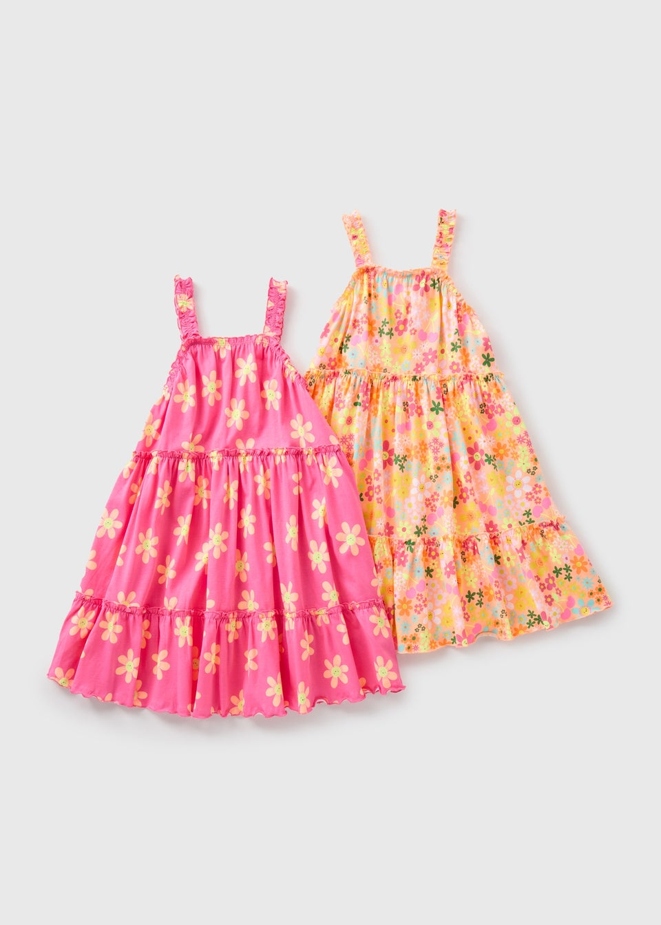 Girls 2 Pack Pink & Orange Floral Jersey Dress (1-7yrs)