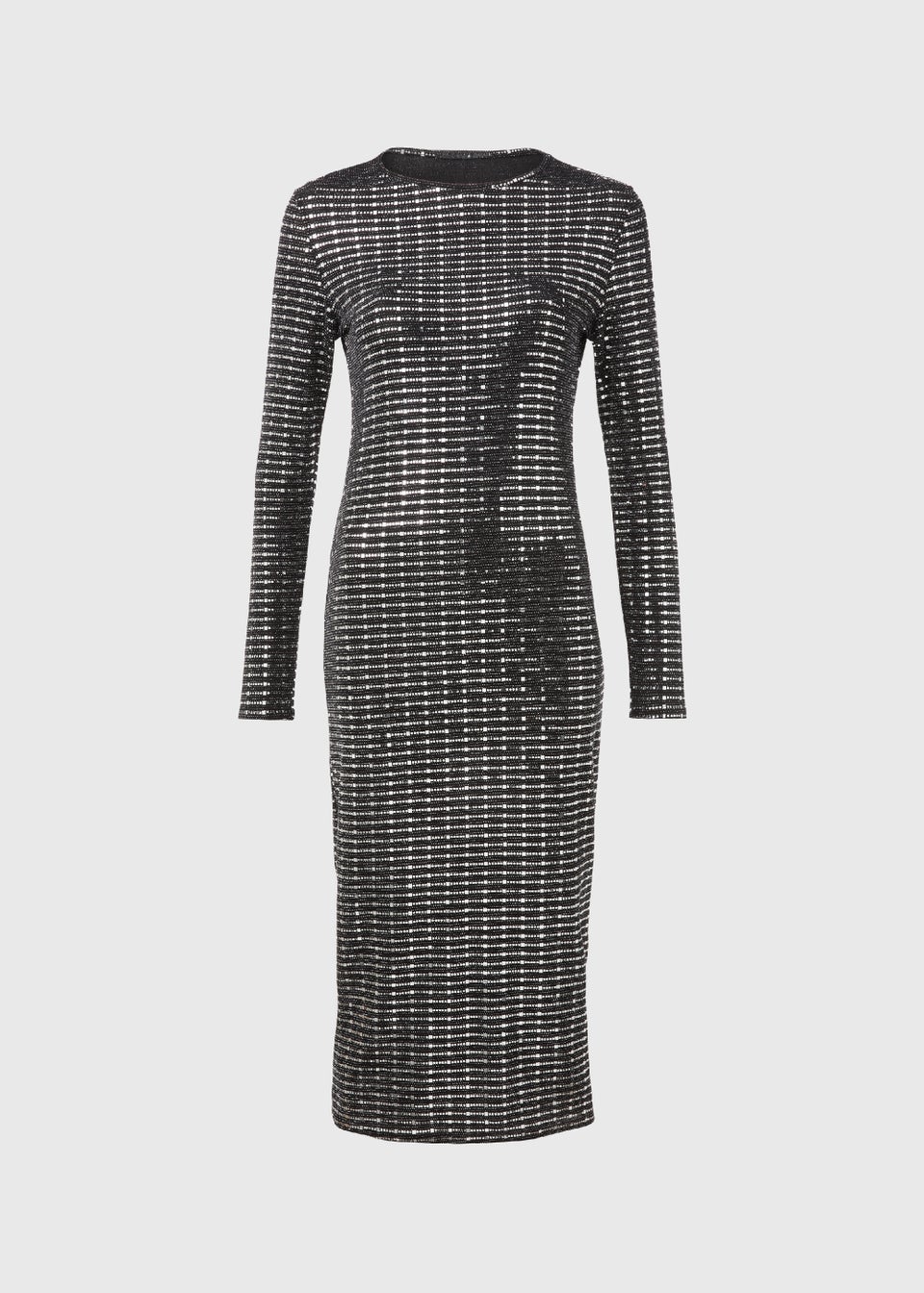 Silver Sequin Column Long Sleeve Midi Dress