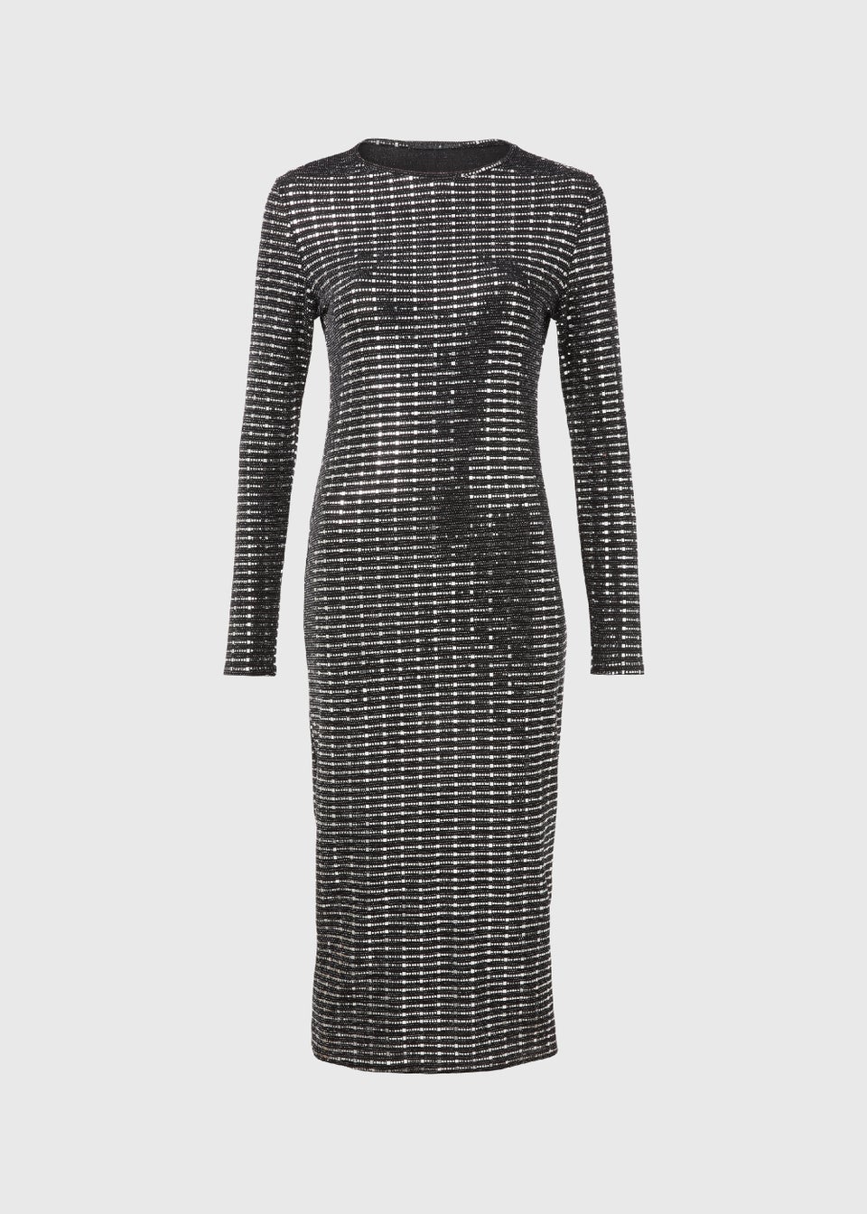 Silver Sequin Column Long Sleeve Midi Dress - Matalan