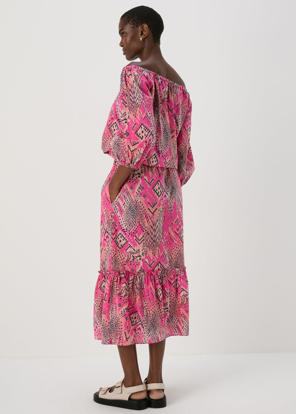 Pink Aztec Print Midi Skirt