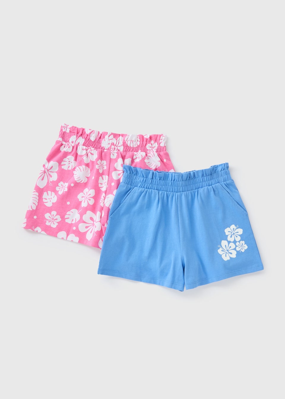 Girls 2 Pack Pink & Blue Flower Shorts (7-13yrs)