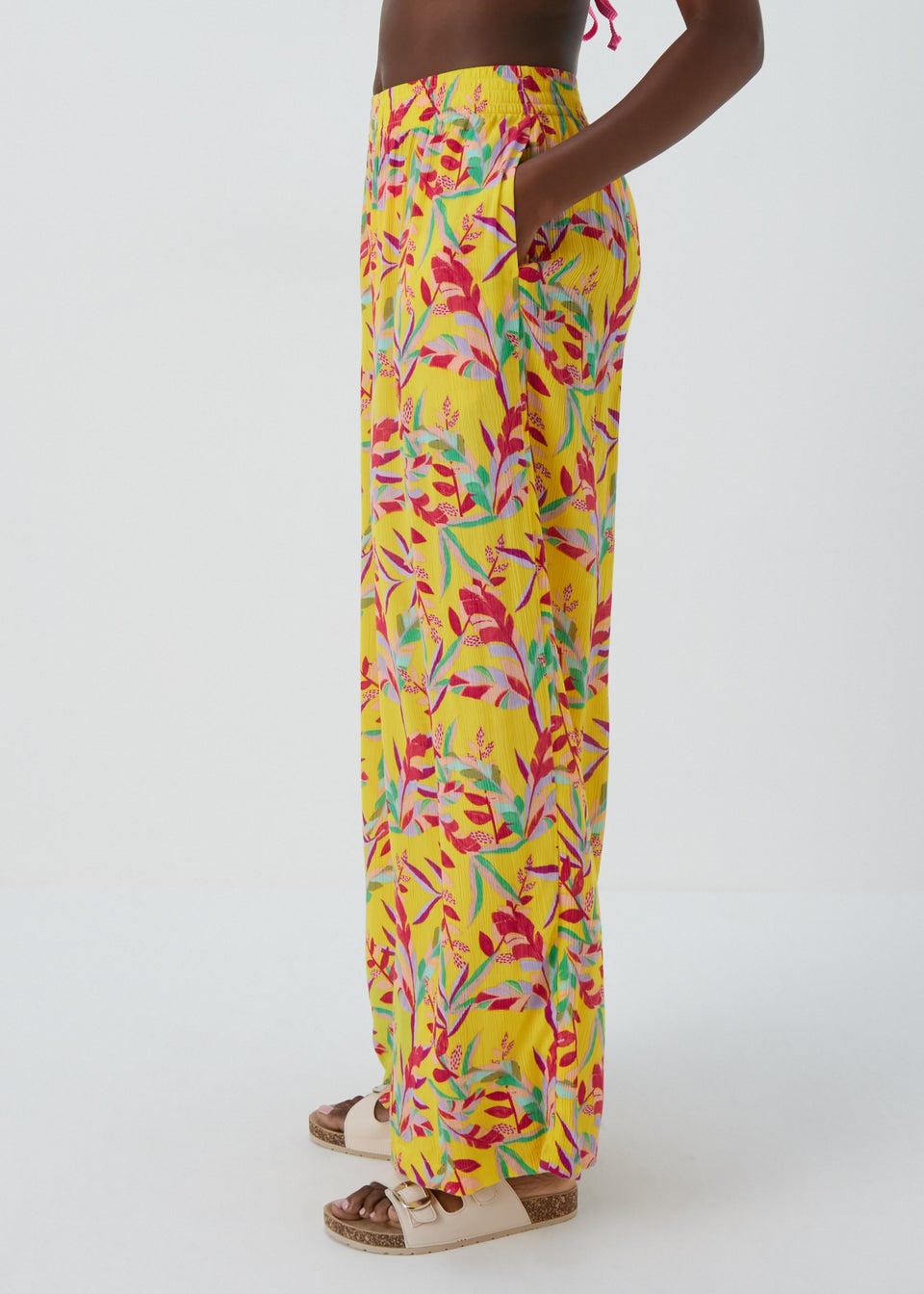 Lime Floral Wide Leg Trousers