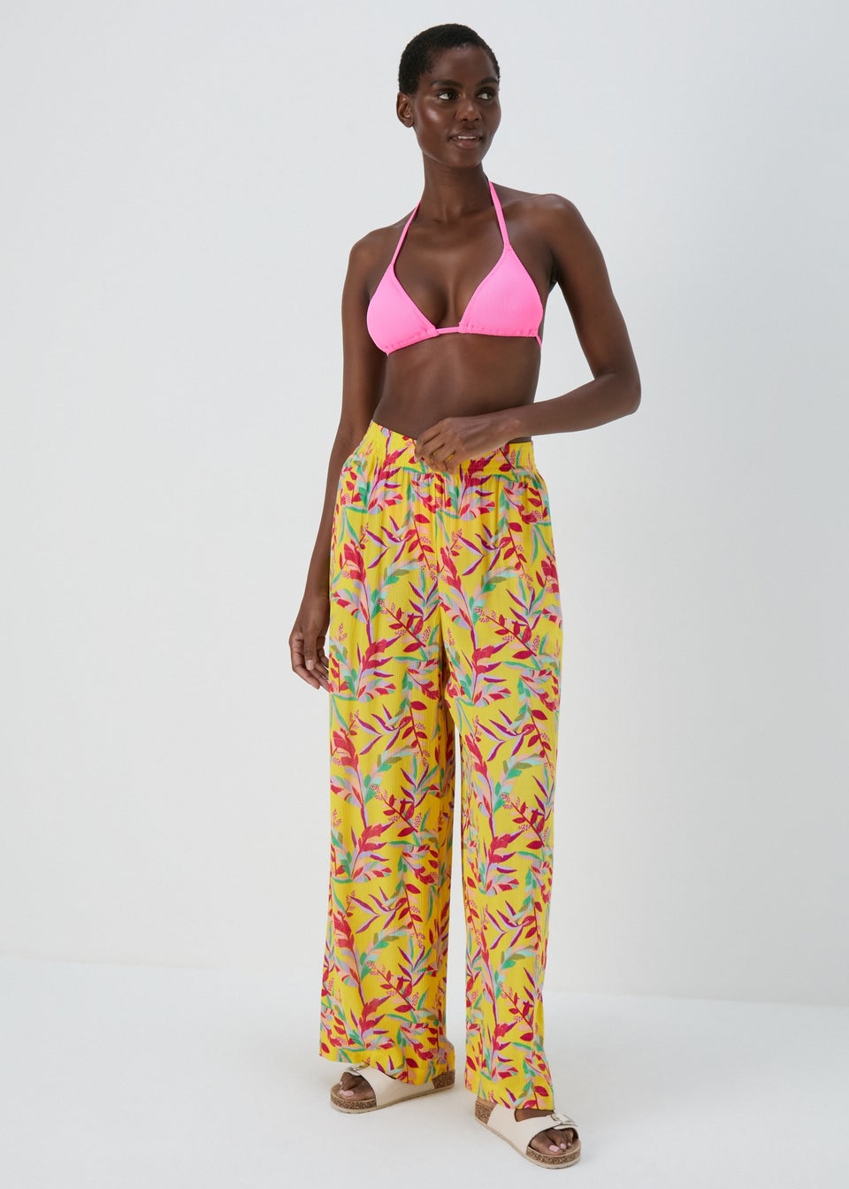 Lime Floral Wide Leg Trousers Matalan