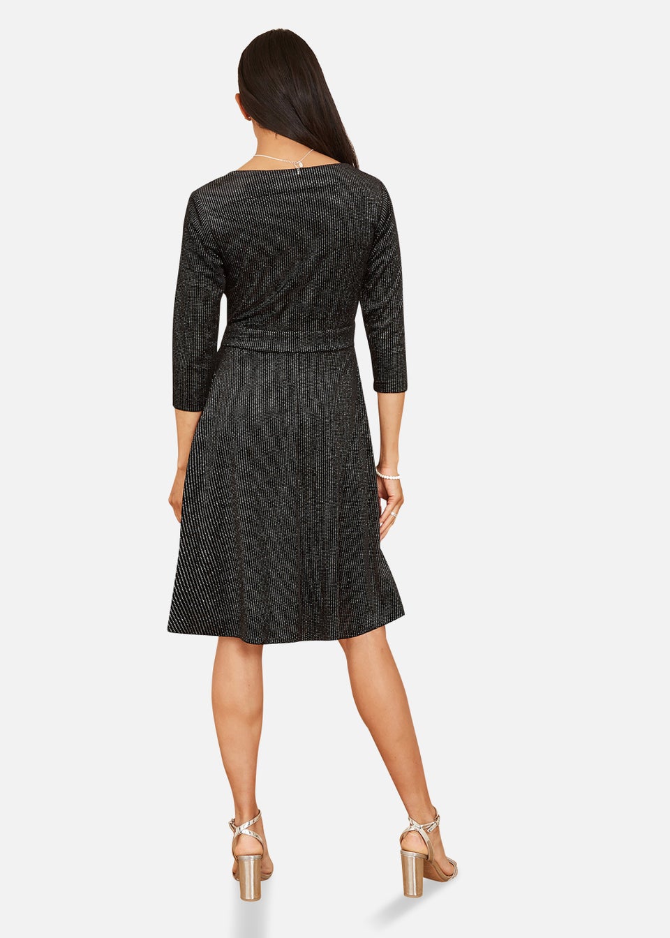 Mela Sparkle Long Sleeve Skater Dress In Black