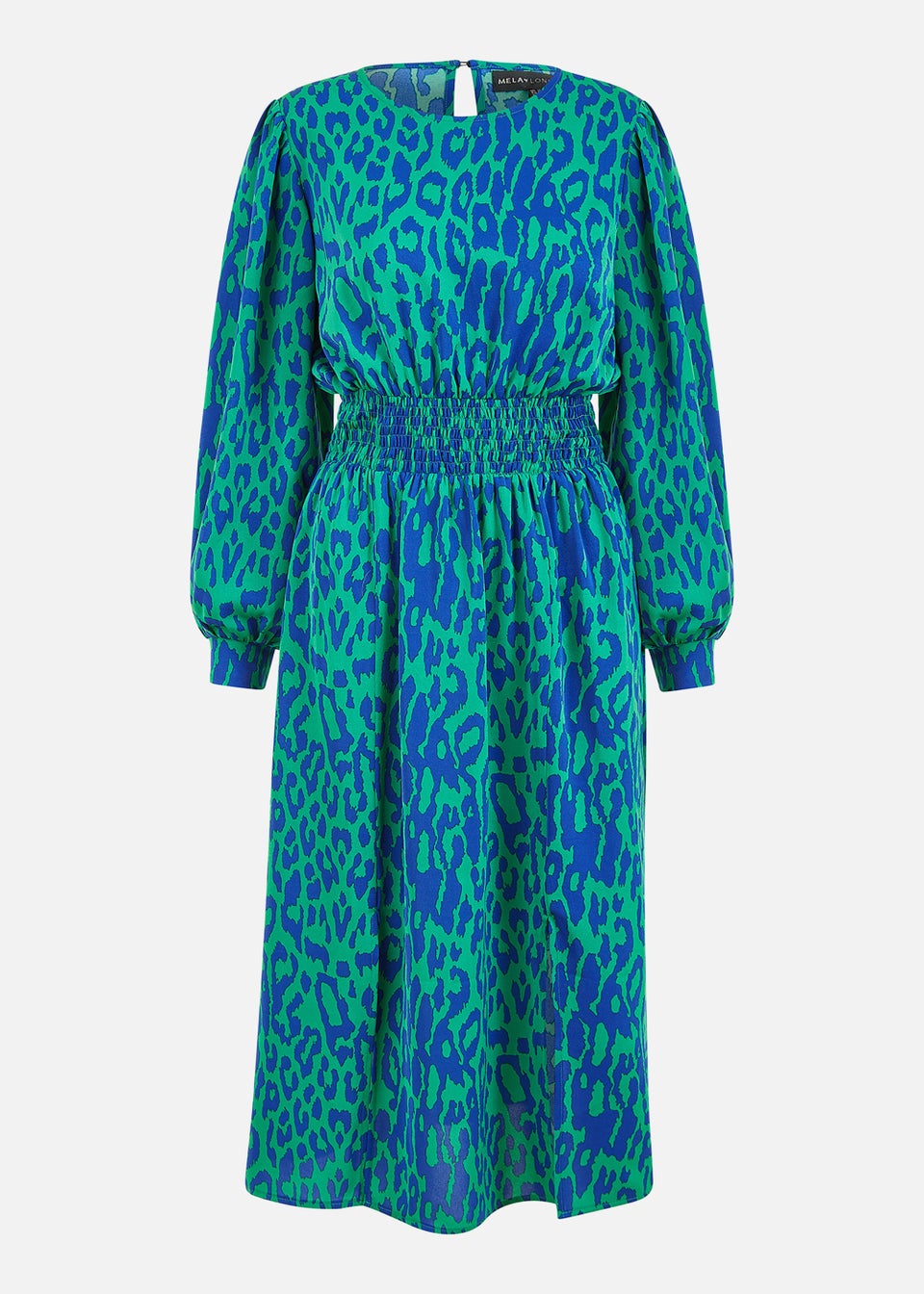 Mela Animal Print Long Sleeve Ruched Midi Dress In Green