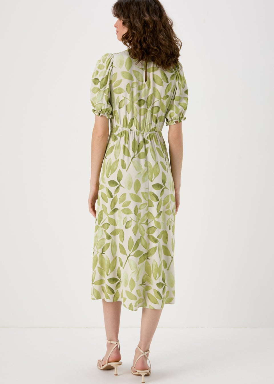 Lime Leaf Print Midi Tea Dress