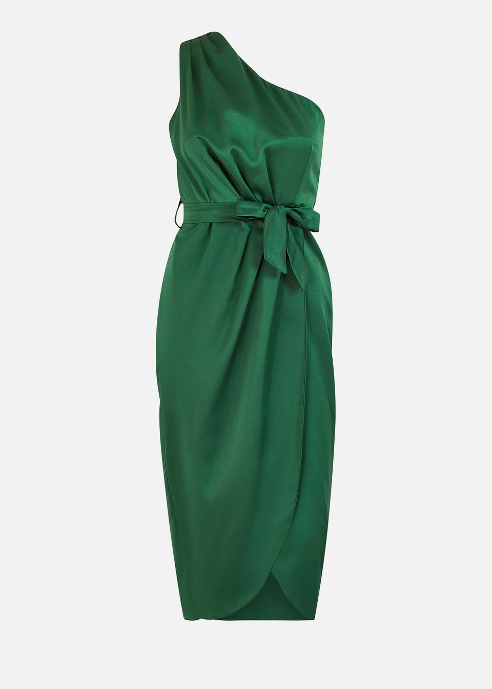 Mela Green Satin One Shoulder Wrap Dress