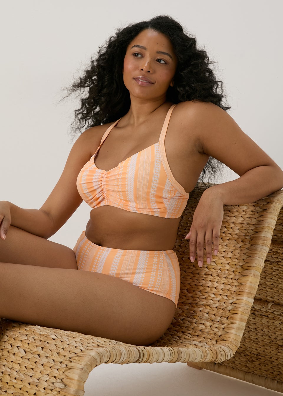 Orange Jacquard D Plus Ruched Bikini Top