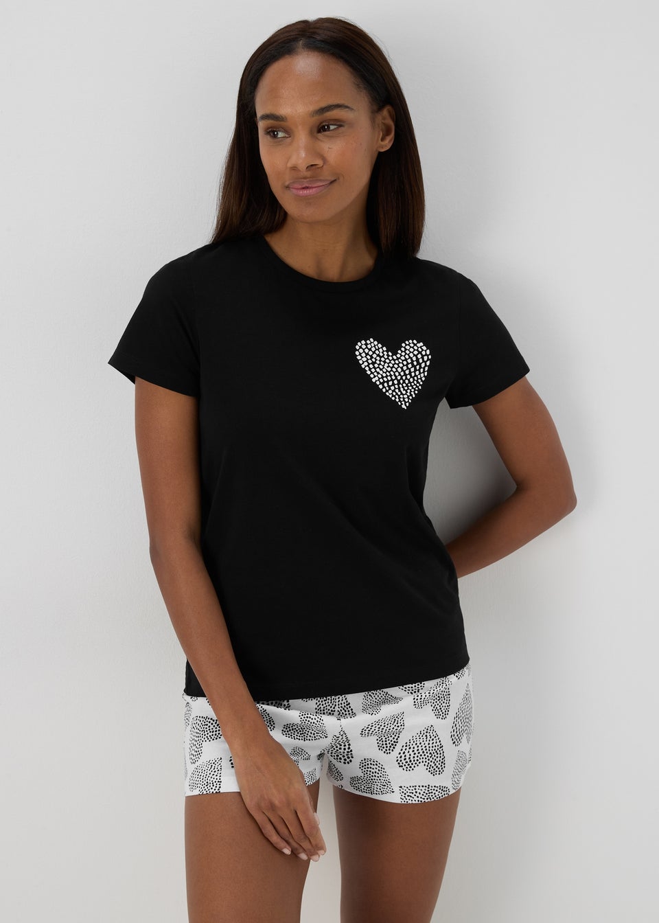 Black Heart Print Pyjama Set