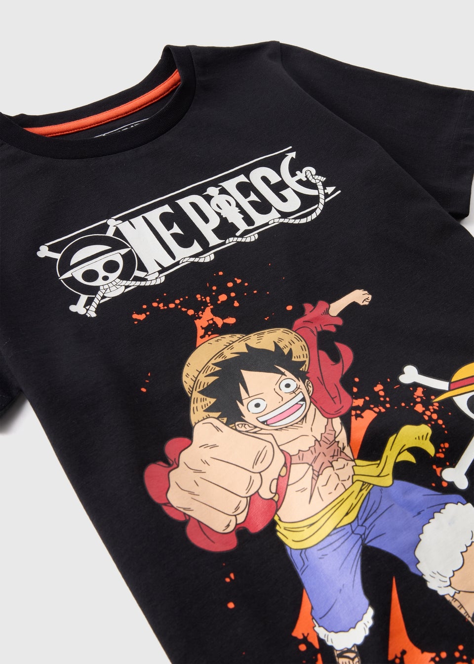 One Piece Kids Black Pyjama Top & Shorts Set (7-13yrs)