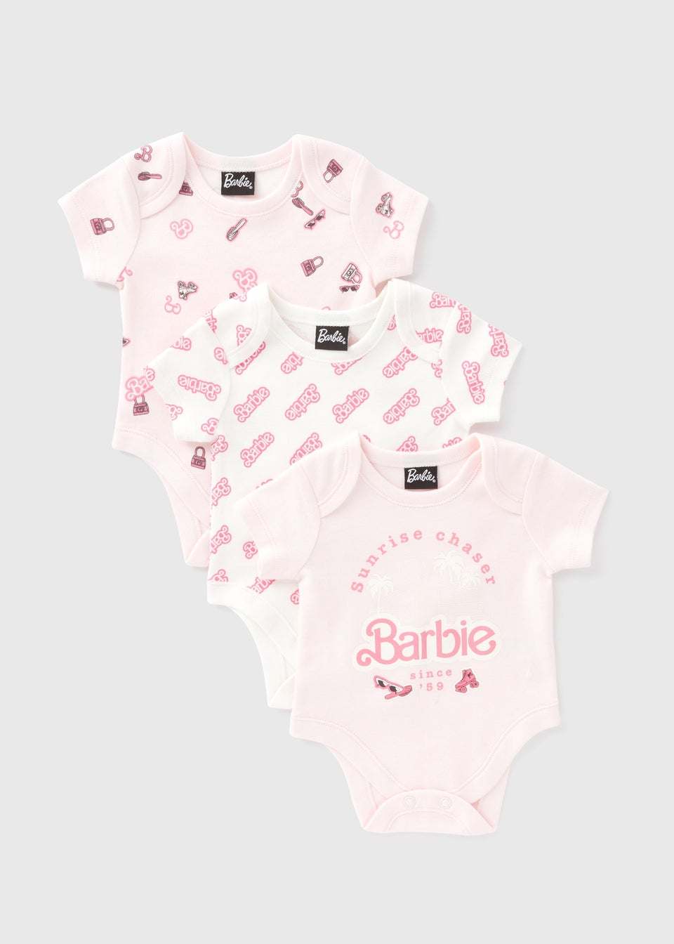 Baby 3 Pack Pink Barbie Bodysuits (Newborn-18mths)
