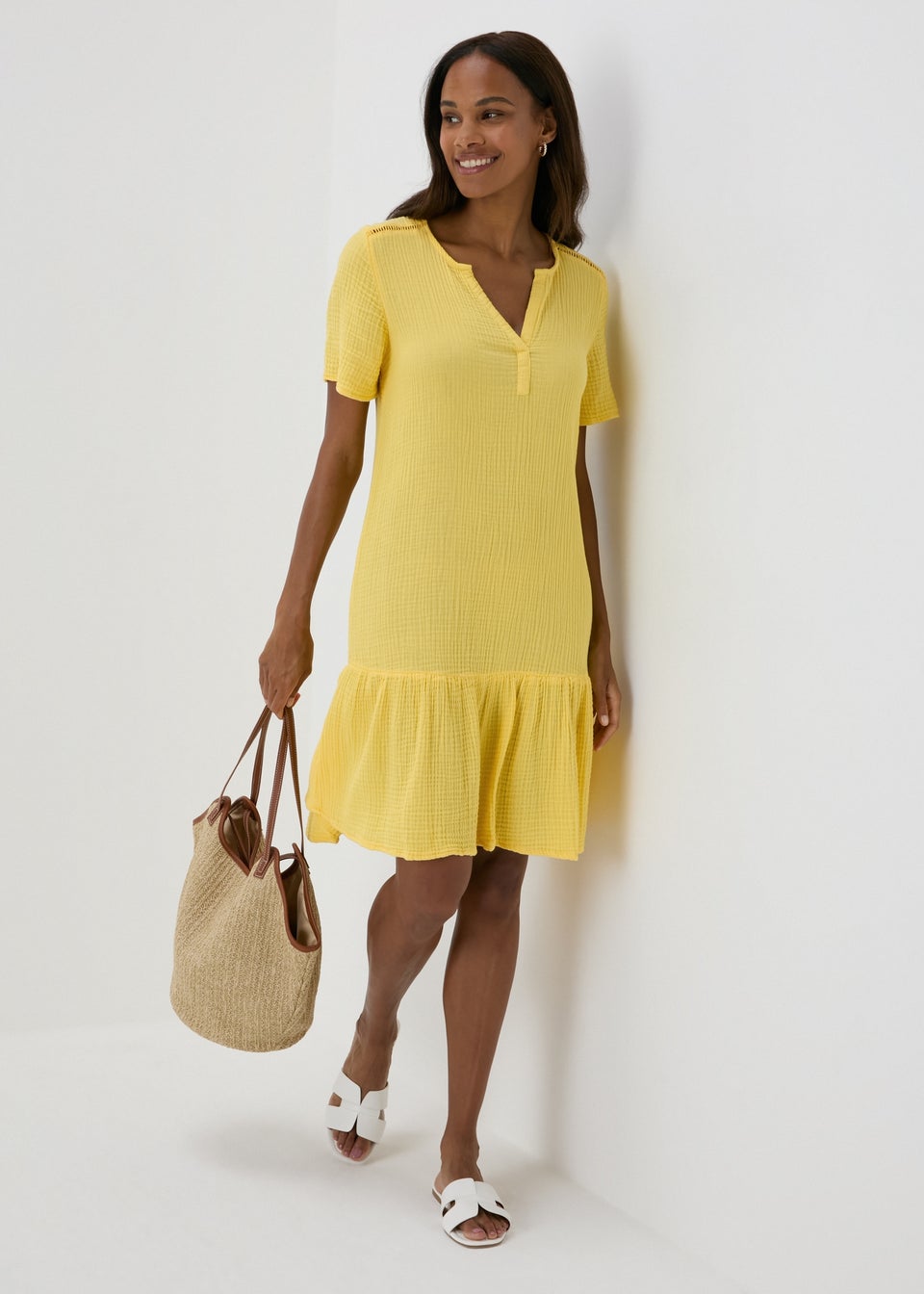 Yellow Double Cloth Mini Dress Matalan