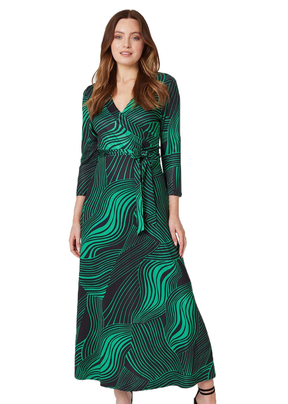 Izabel London Green Abstract Print Maxi Wrap Dress