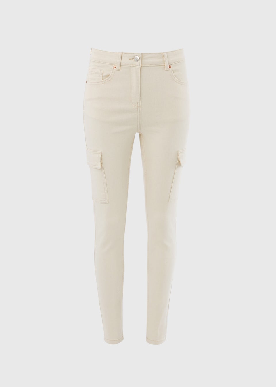 Ecru Skinny Fit Cargo Jeans