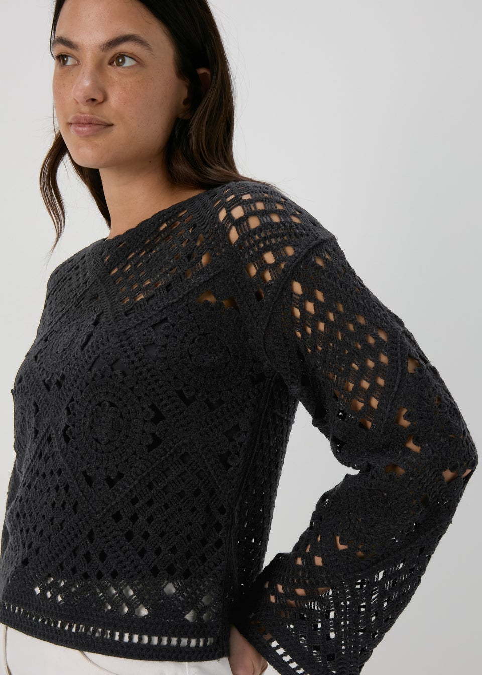 Black crochet blouse sales