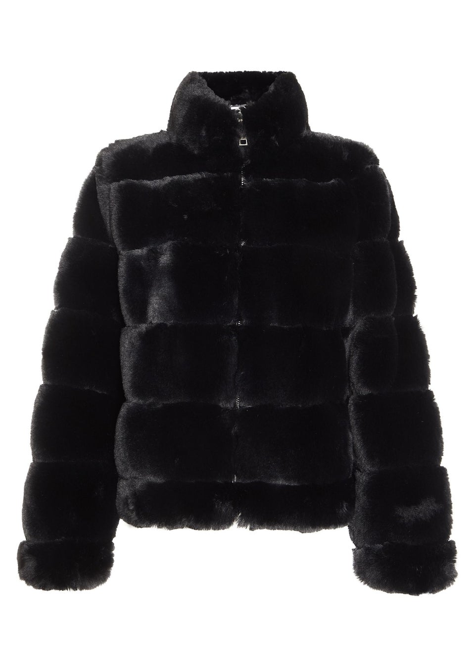 Quiz Black Faux Fur Short Puffer Jacket