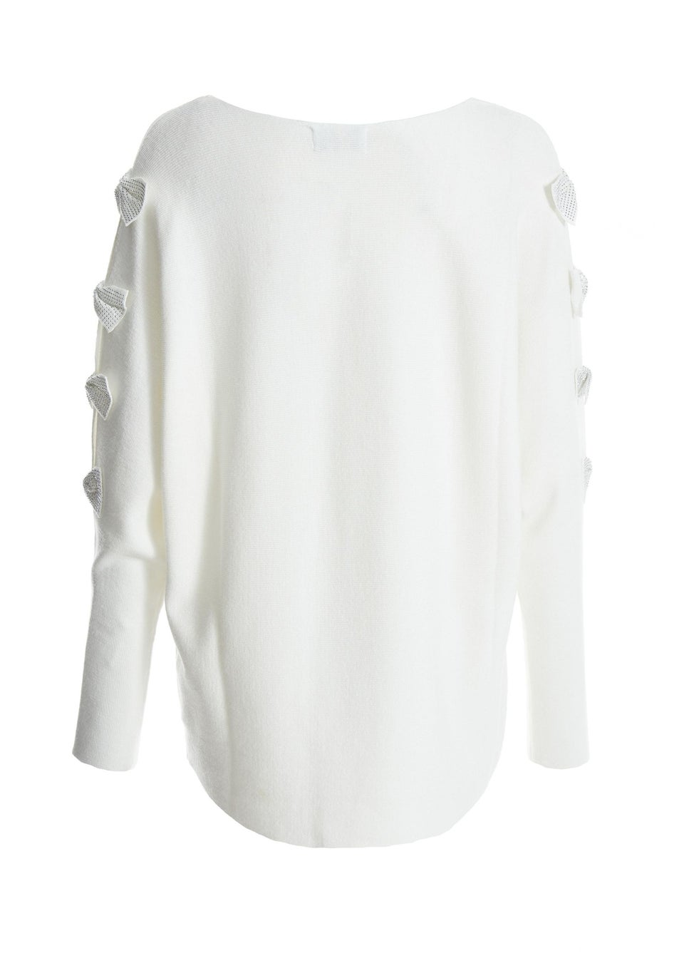 Quiz Ivory Light Knit Diamante Bow Sleeve Jumper Matalan