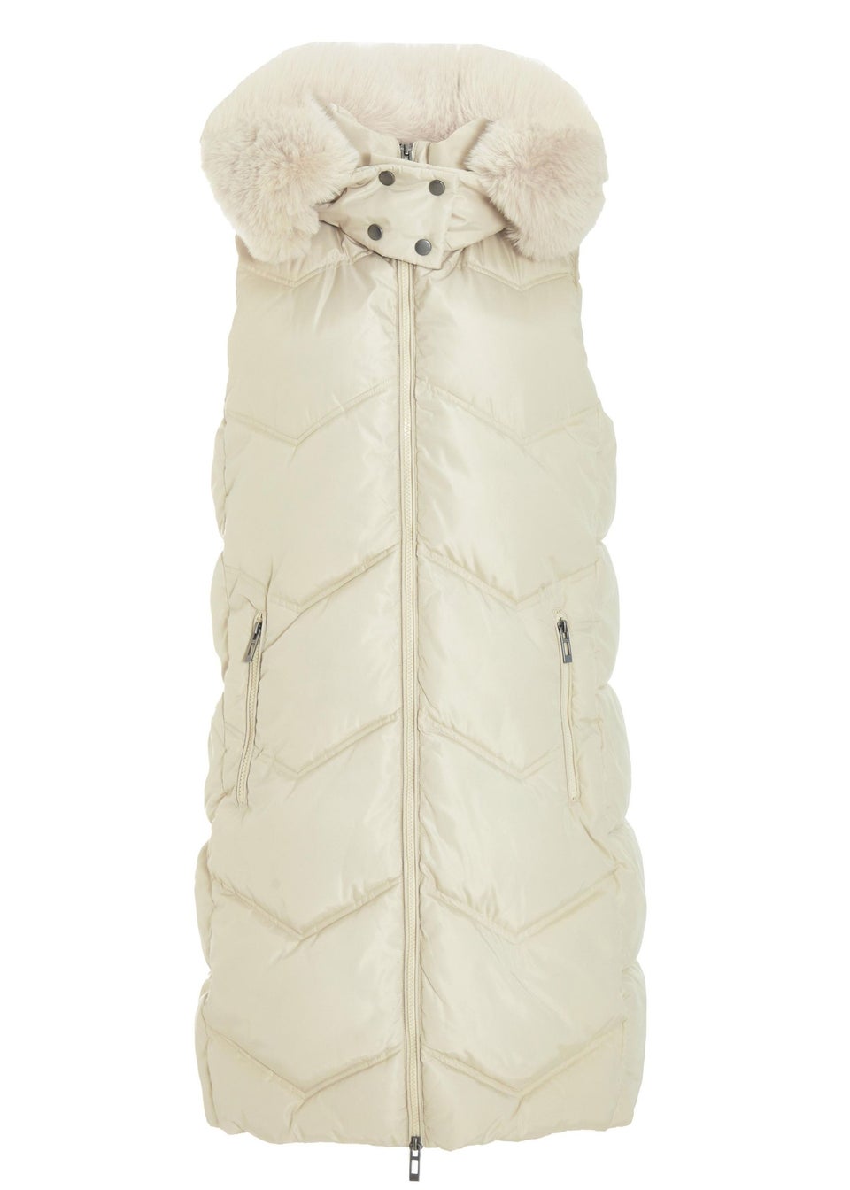 Quiz Natural Padded Hooded Long Gilet Matalan
