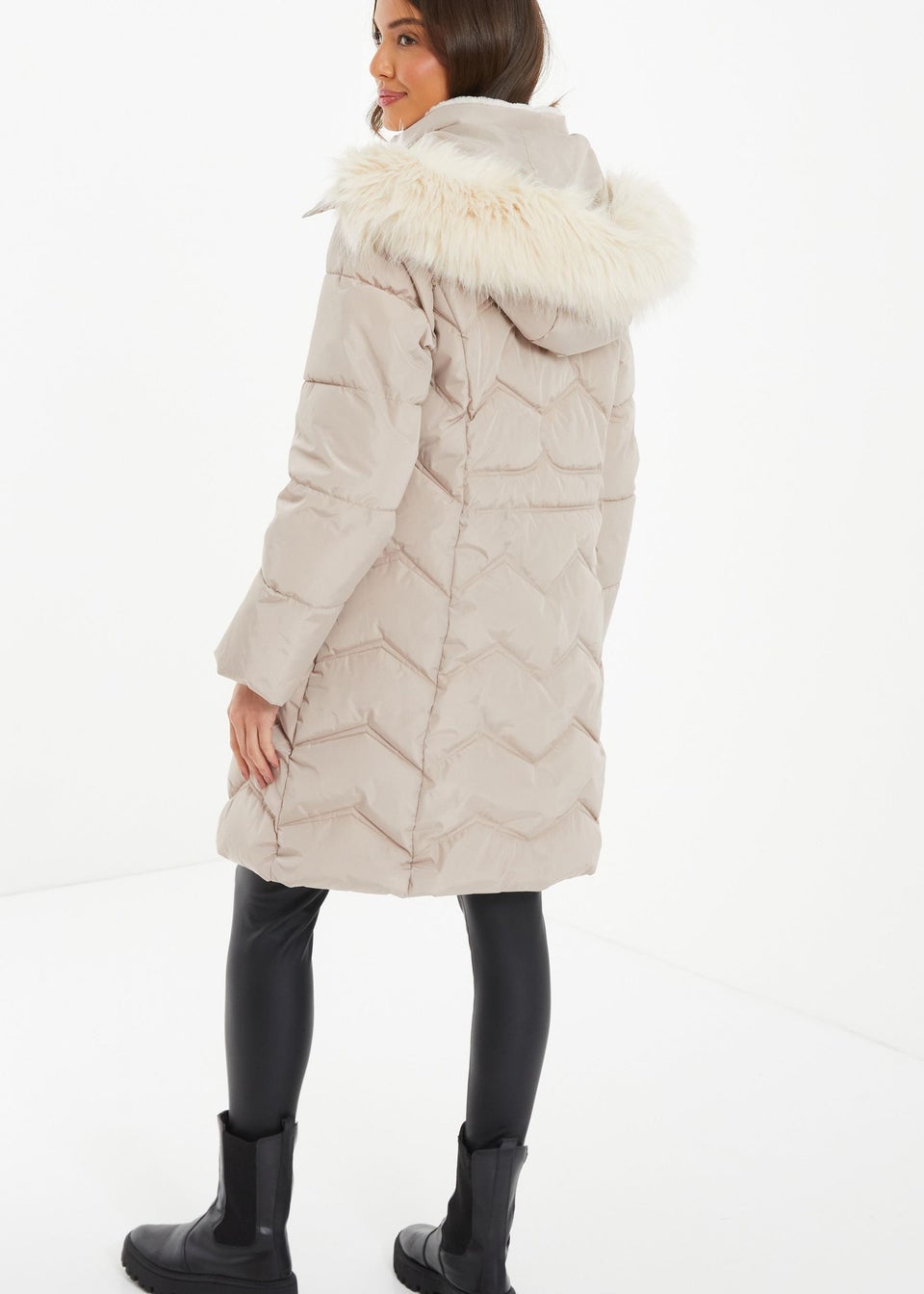 Quiz Natural Padded Faux Fur Hood Parka Matalan