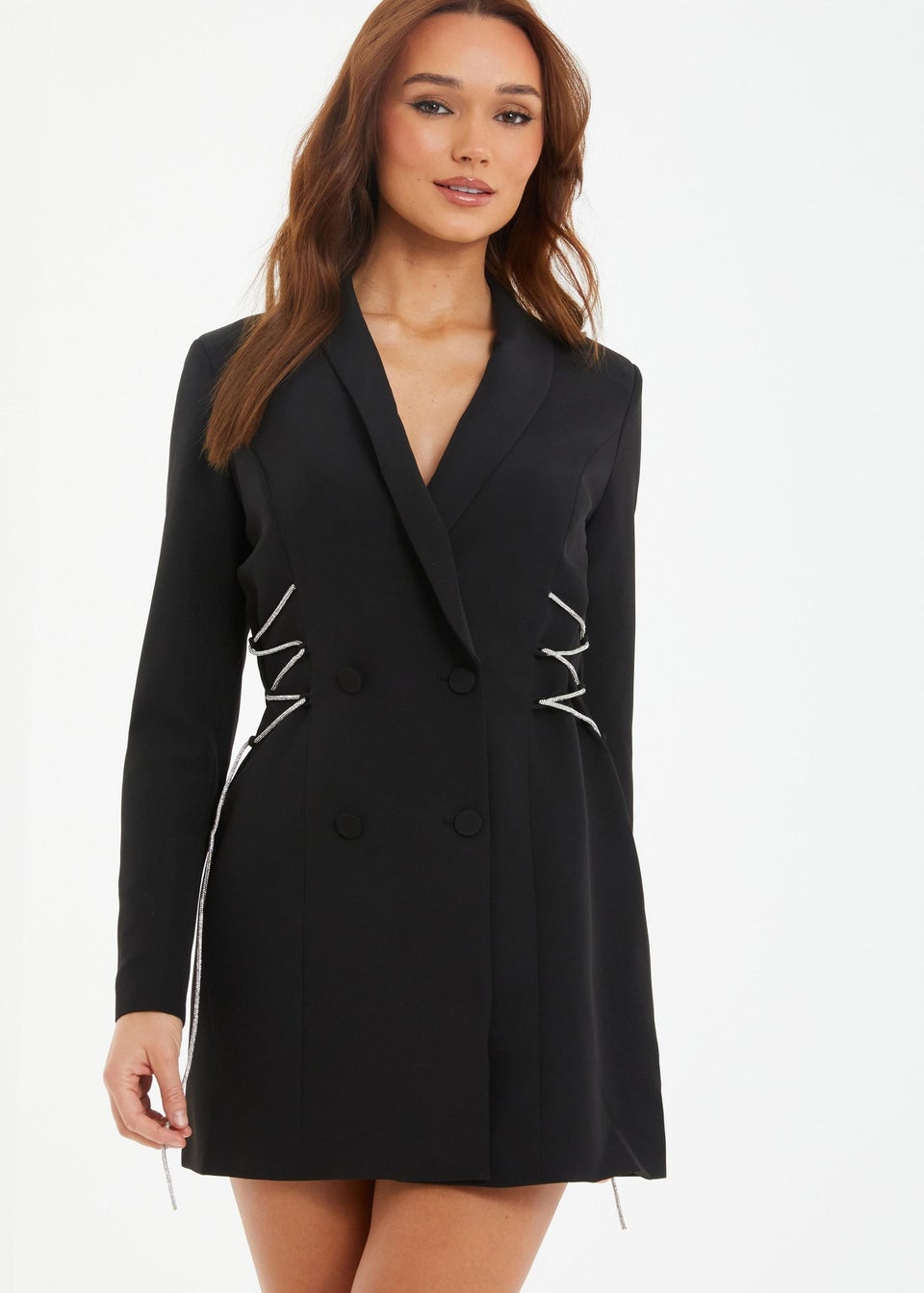 Quiz Black Lace Up Blazer Dress