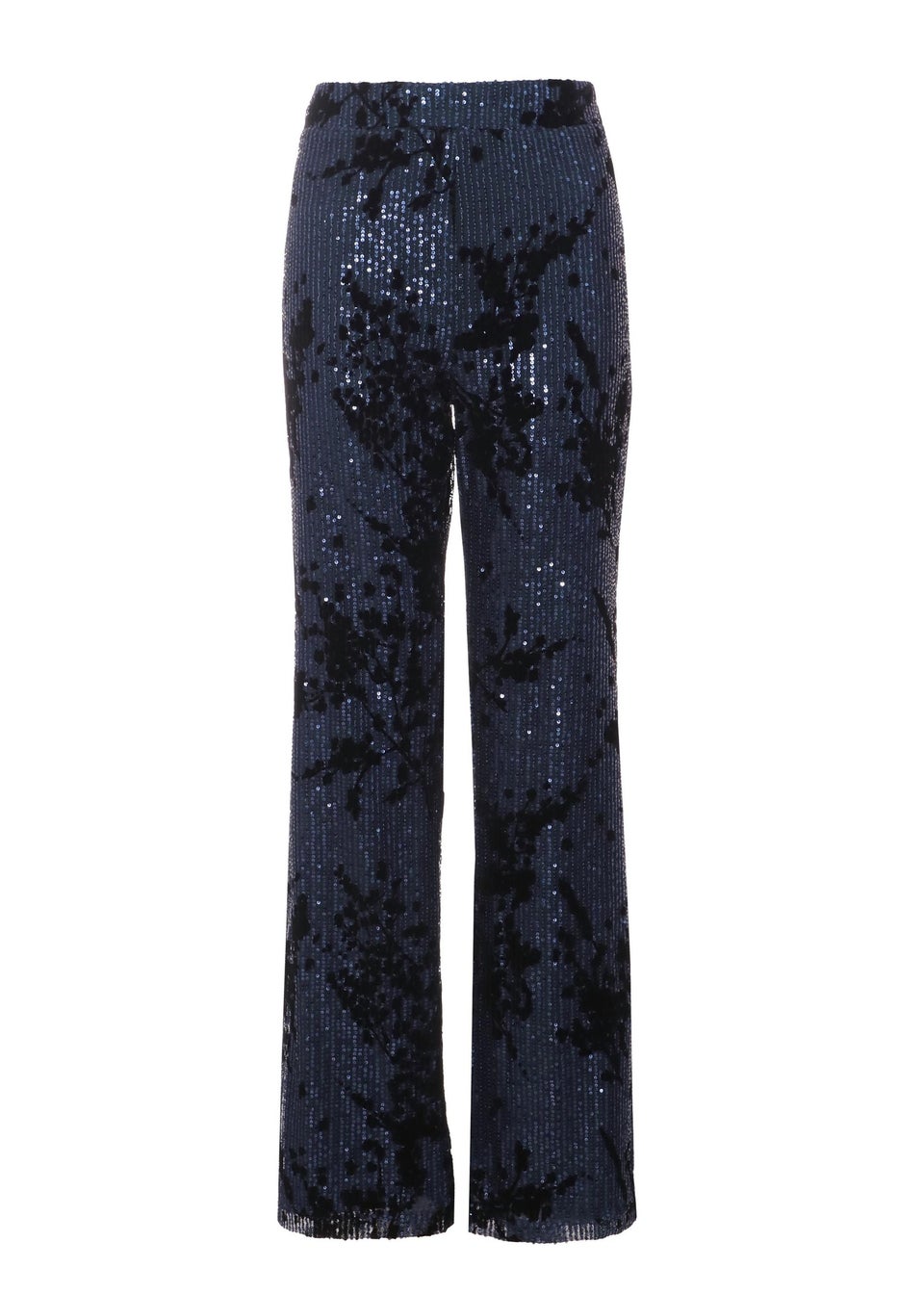 Quiz Blue Sequin Flocked Flared Trousers