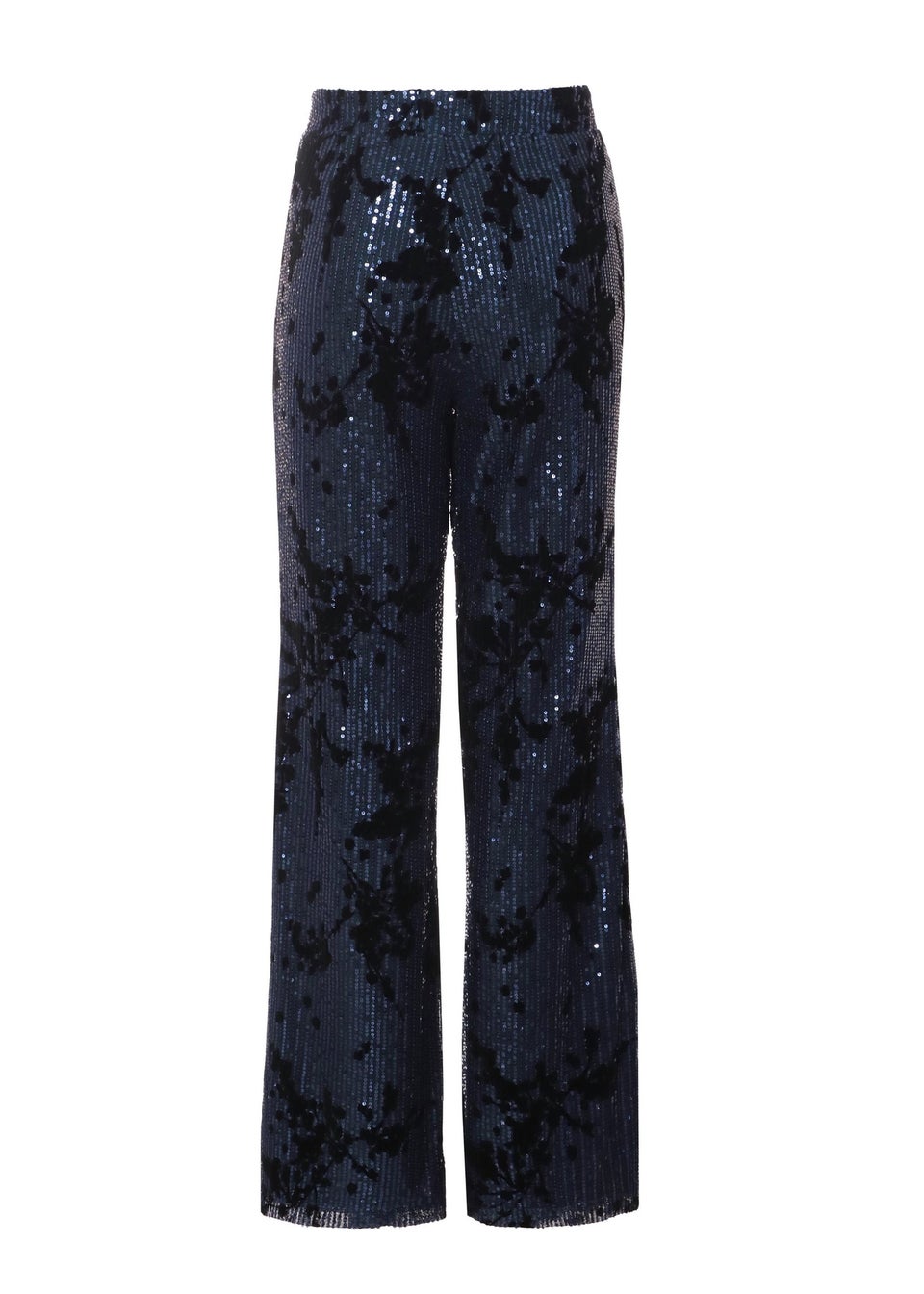 Quiz Blue Sequin Flocked Flared Trousers Matalan