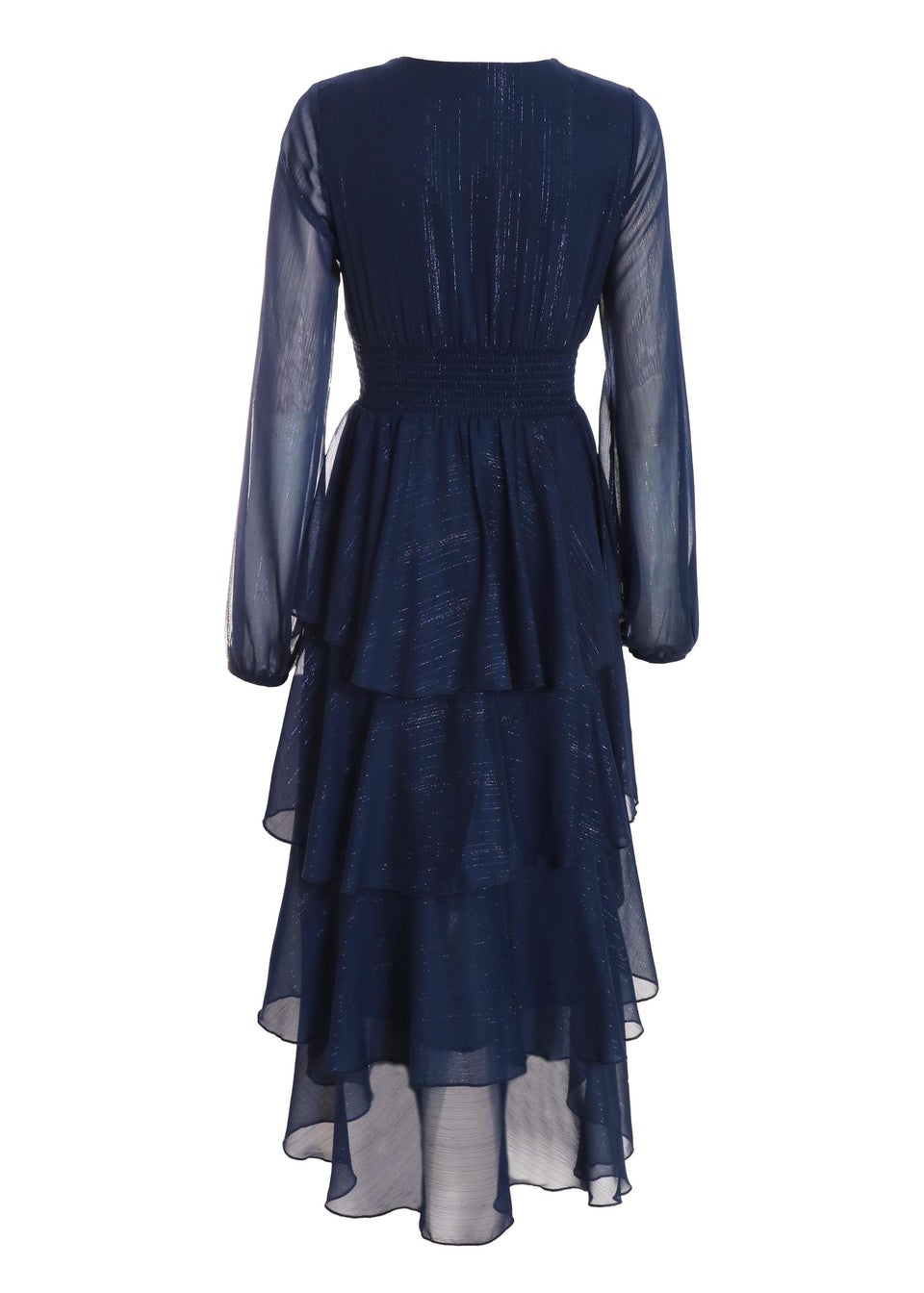 Quiz Blue Long Sleeve Tiered Midi Dress - Matalan