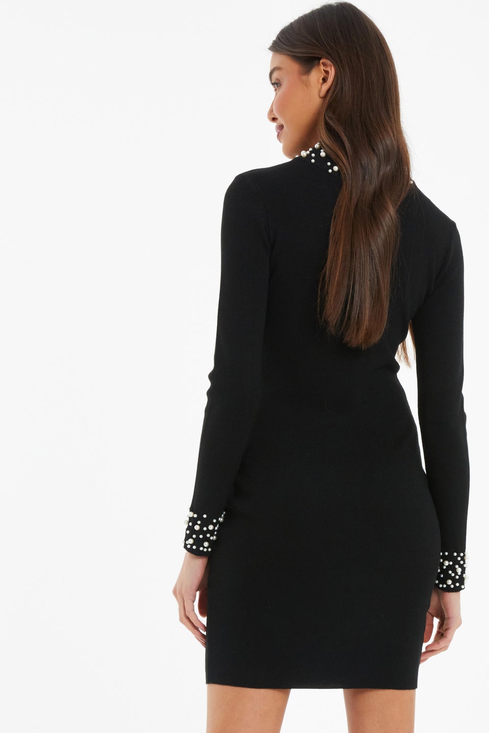 Quiz Black Knitted Pearl Bodycon Jumper Dress