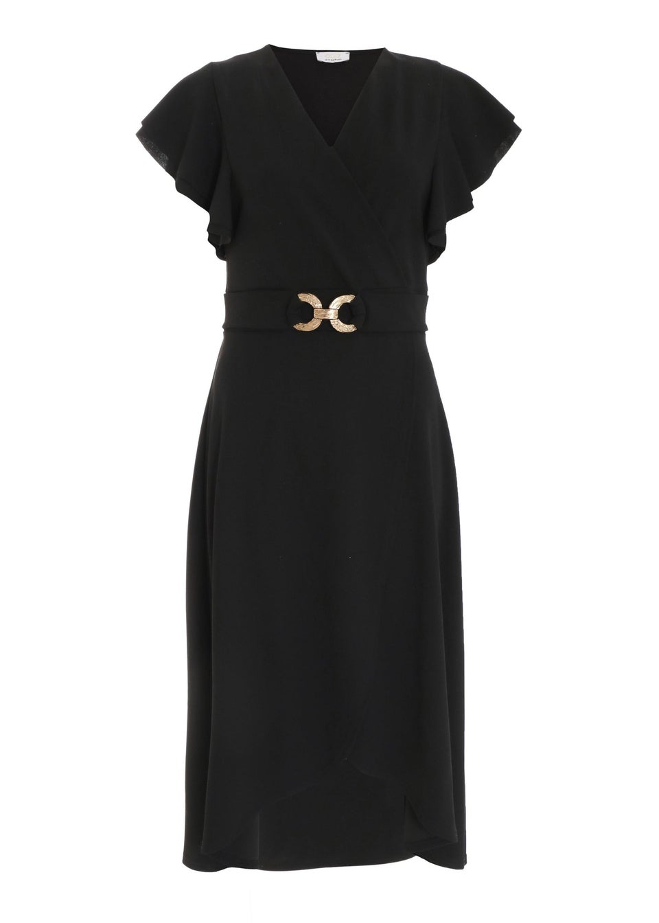 Quiz Black Wrap Dip Hem Midi Dress