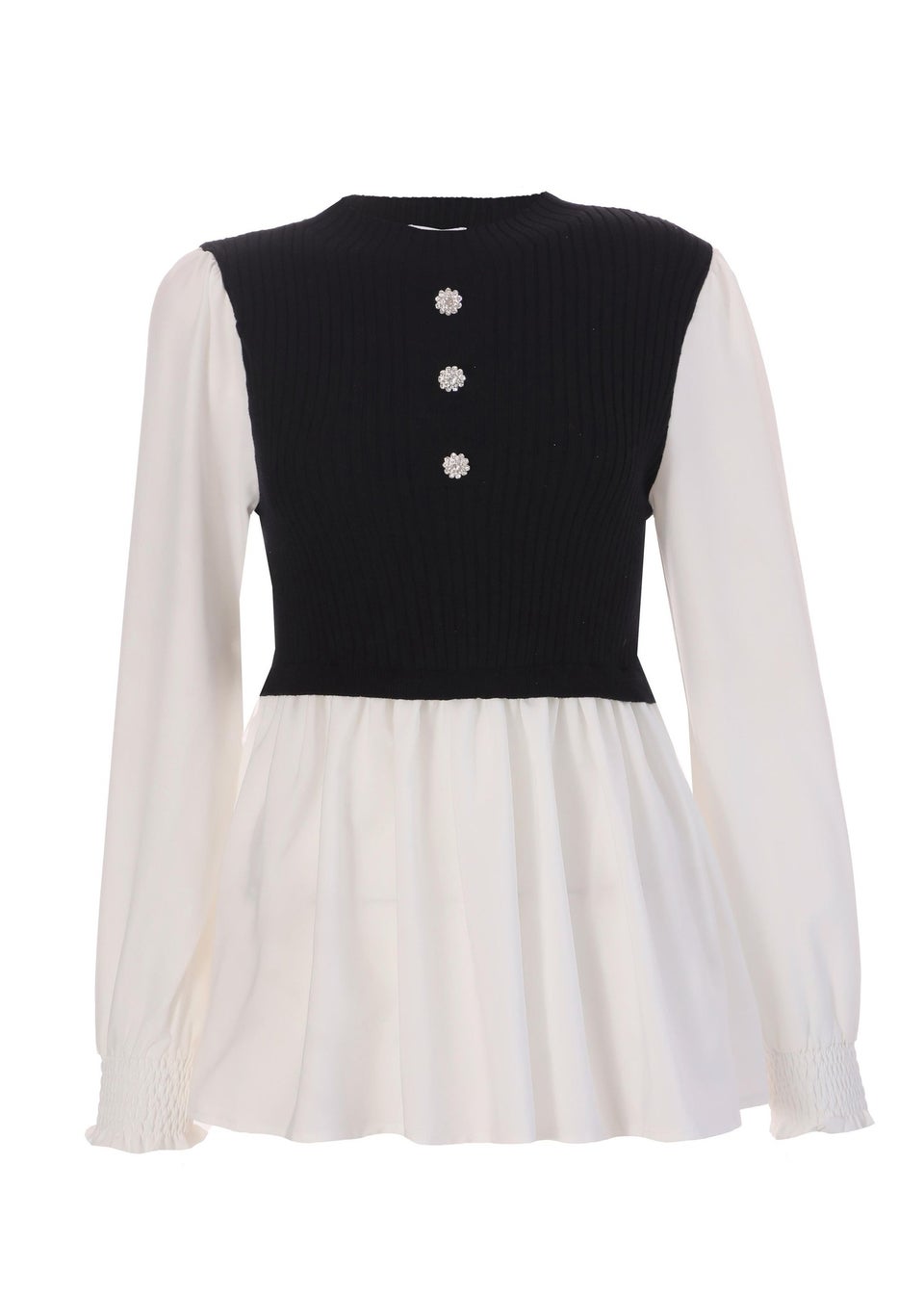 Quiz Black Layered Knit Frill Shirt