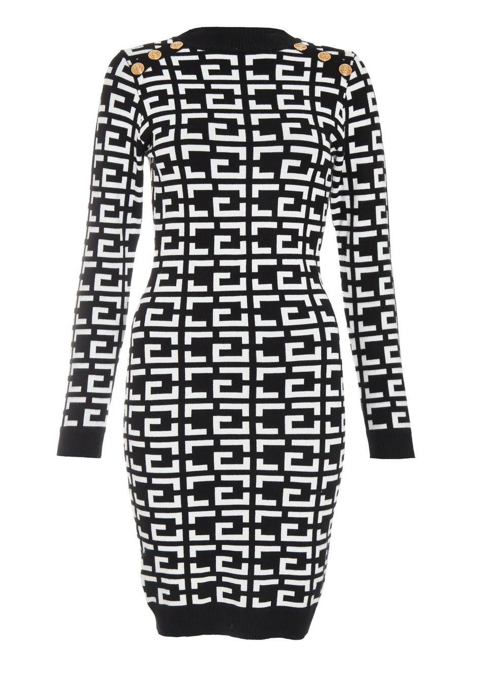 Quiz Black Geometric Print Mini Jumper Dress - Matalan