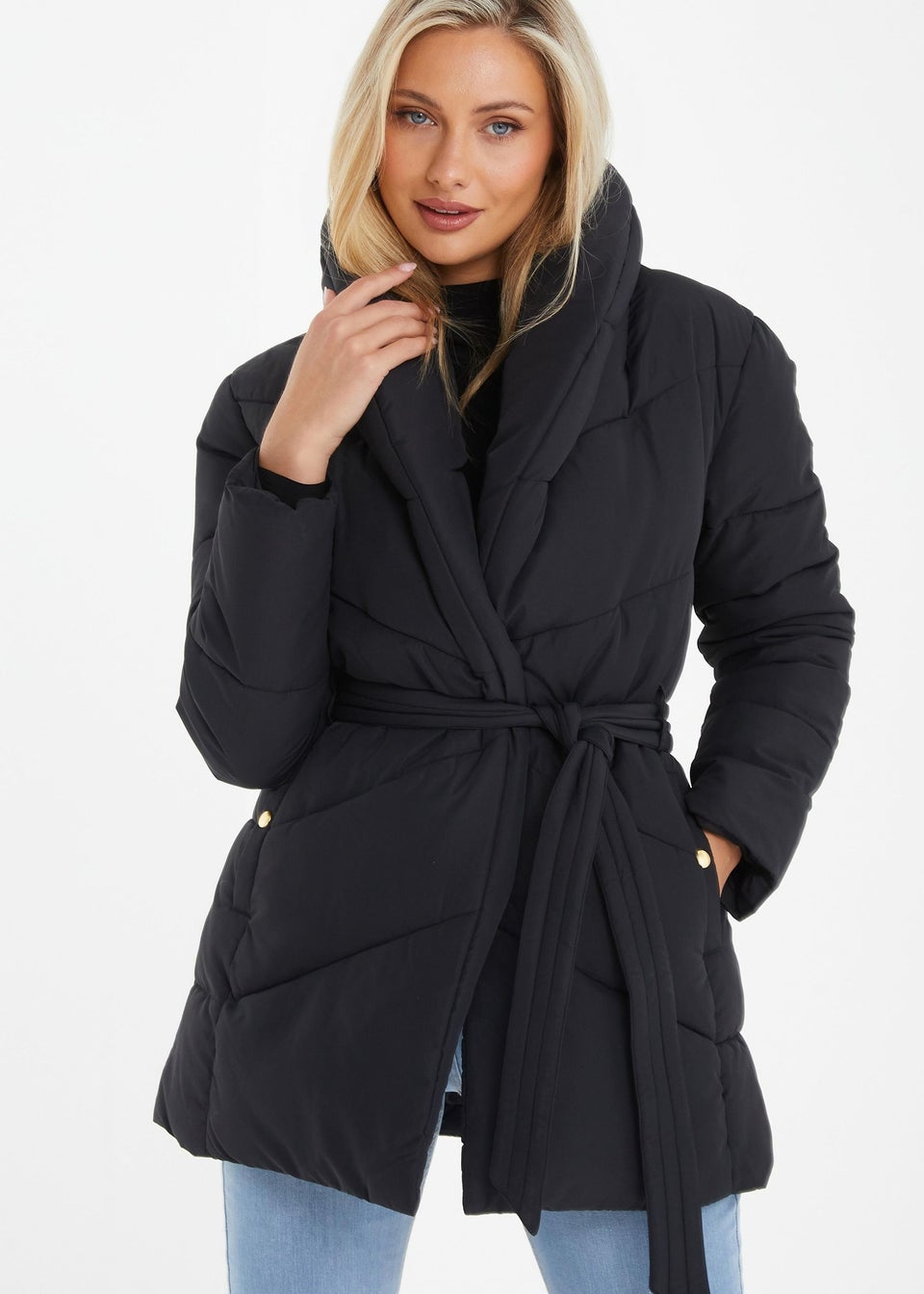 Quiz Black Quilted Collar Jacket