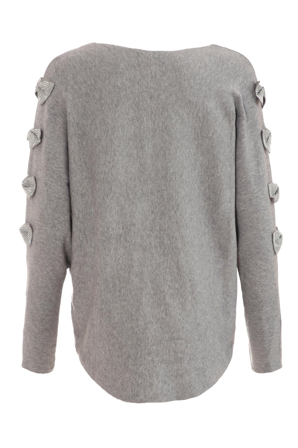 Quiz Grey Knit Diamante Bow Sleeve Jumper Matalan