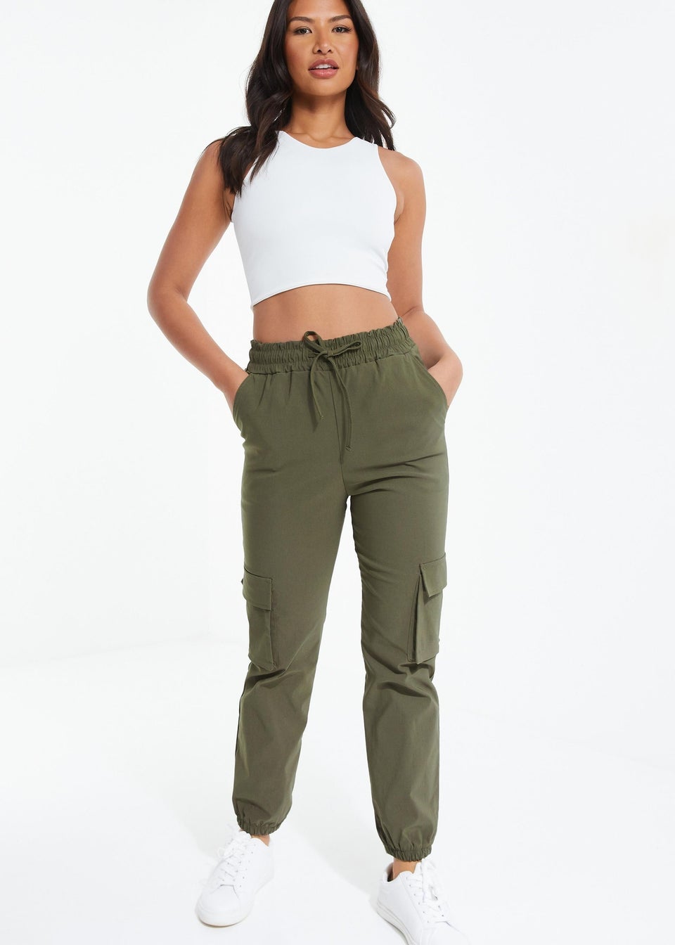 Quiz Green Tie Waist Cargo Trousers - Matalan