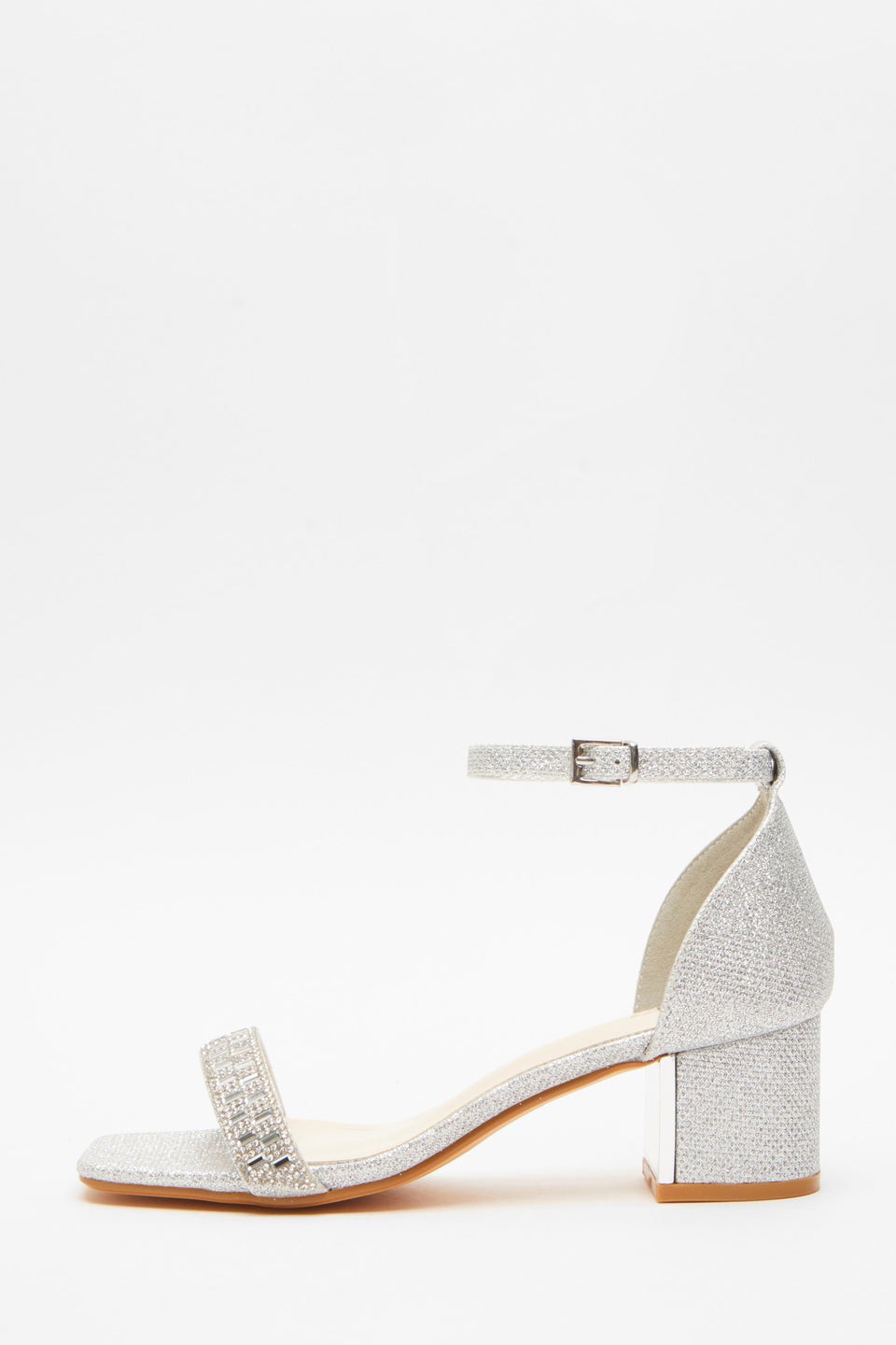 Quiz Silver Shimmer Low Block Heel Sandals
