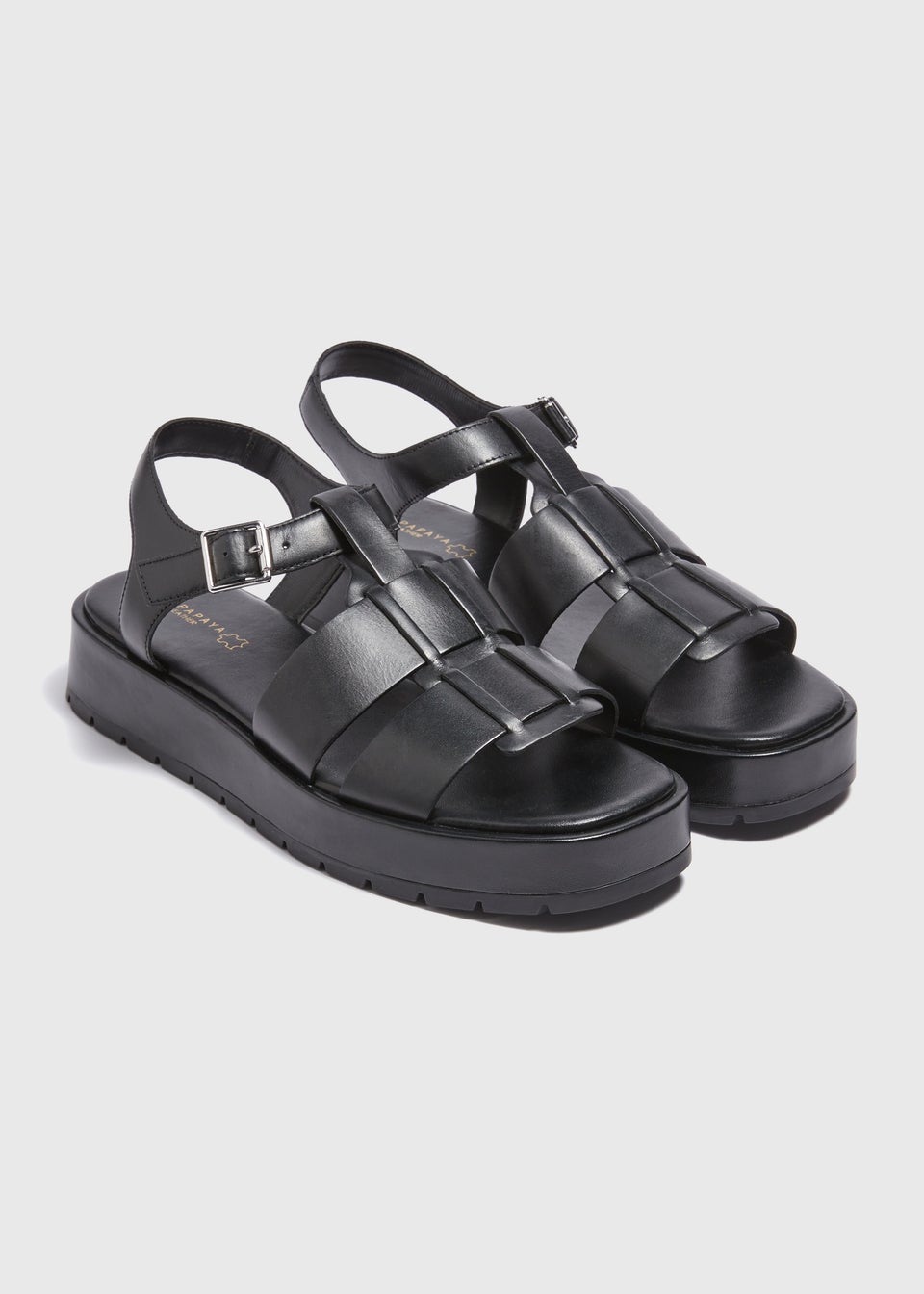 Black Chunky Gladiator Leather Sandals Matalan