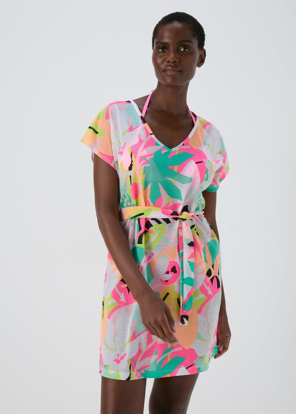 Multicolour Abstract Print Jersey Kaftan