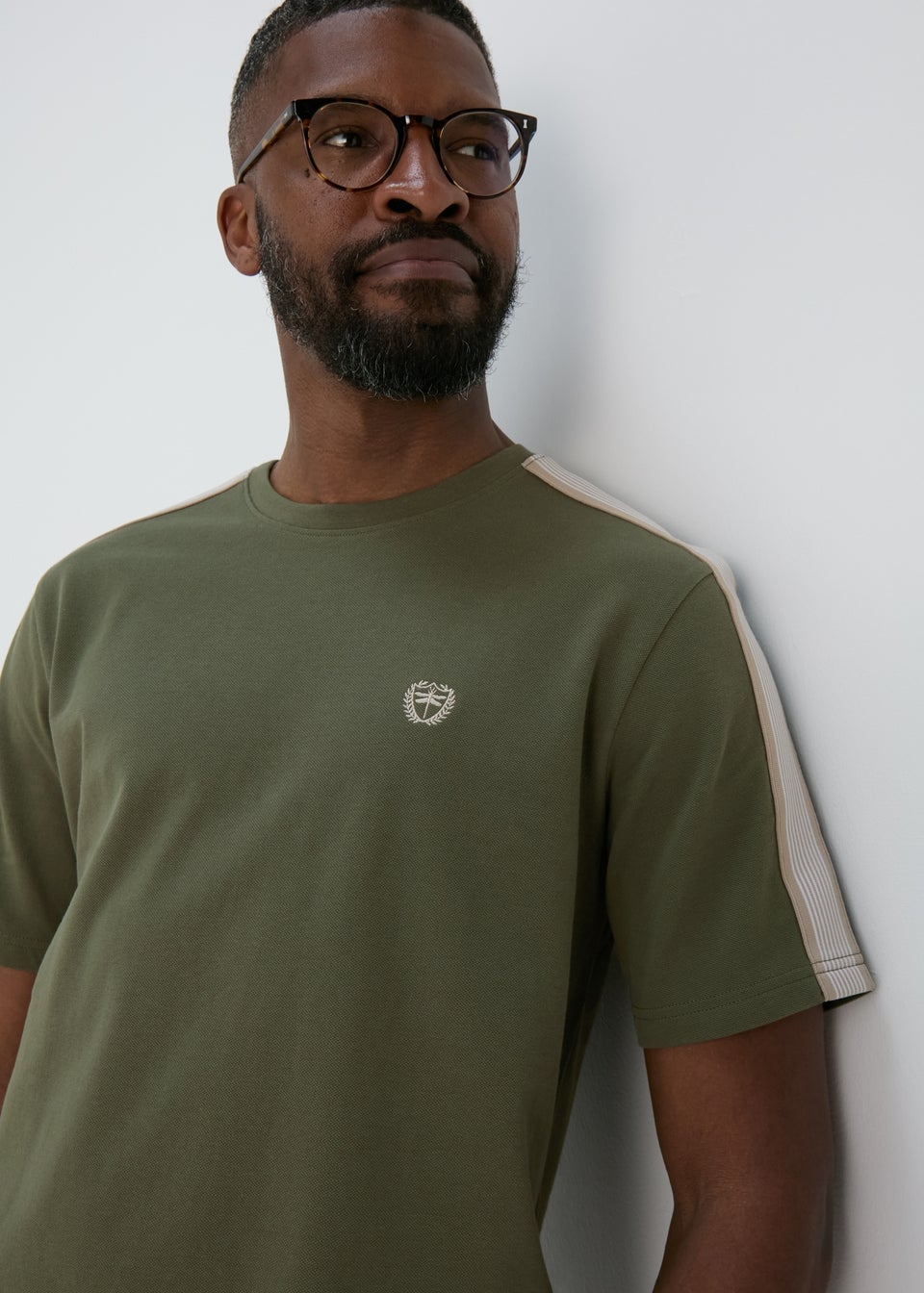 Khaki Shoulder Panel Pique T-Shirt