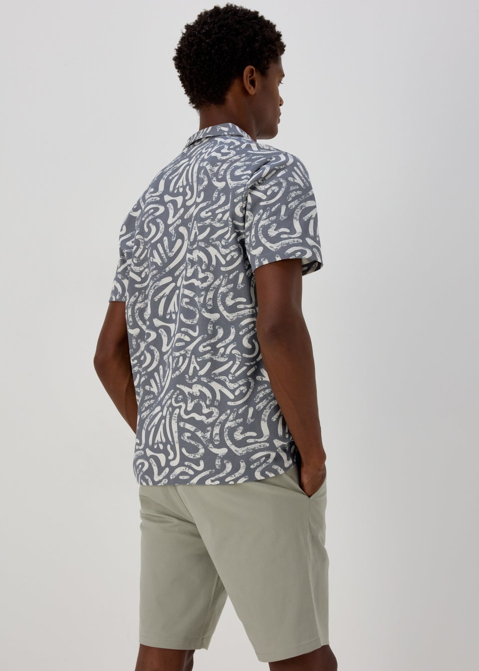 Blue & White Short-Sleeved Swirl Print Shirt