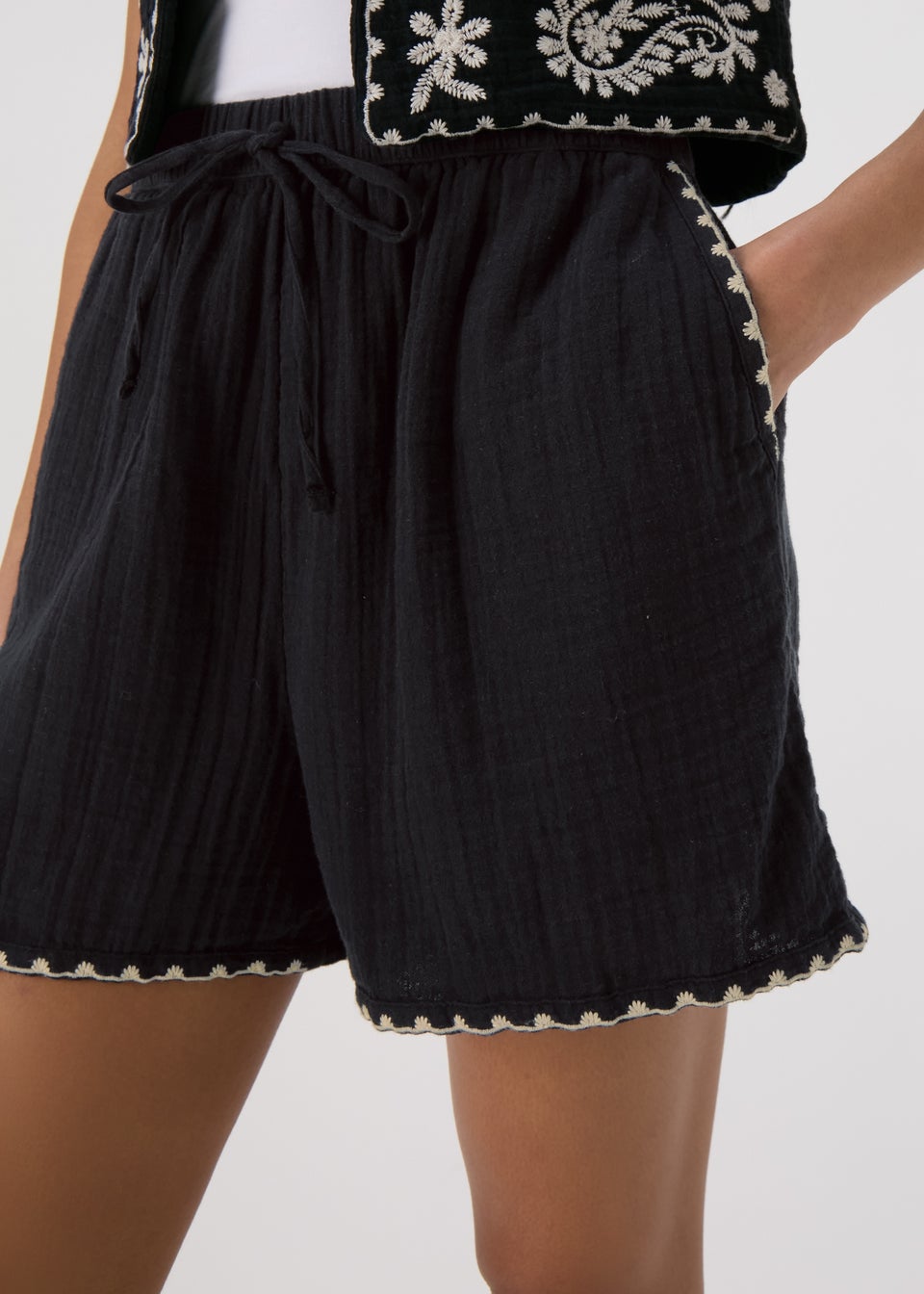 Black Co Ord Linen Shorts