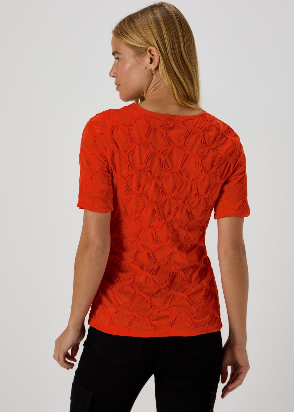 Red Textured Short Sleeve Top